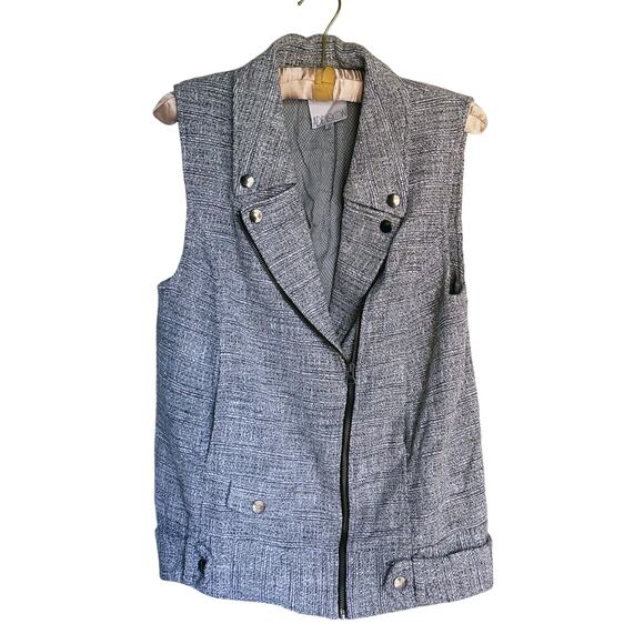 Addison Alexa Tweed Moto Vest Heathered Gray Medium Dark Academia Preppy Layer - Picture 2 of 7